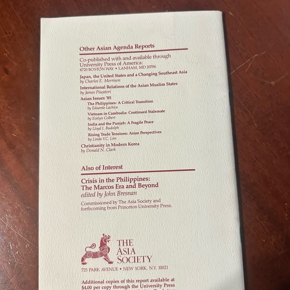 Asian Agenda Report 4 The Philippines Facing the Future 1986 Asia Society Report - Picture 13 of 14
